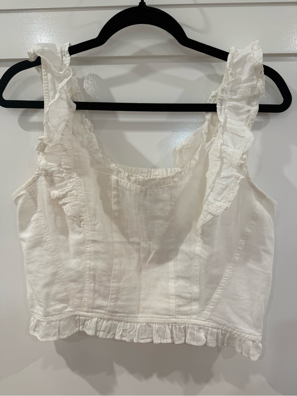 STATE Ruffled White Women’s Crop Tank Top